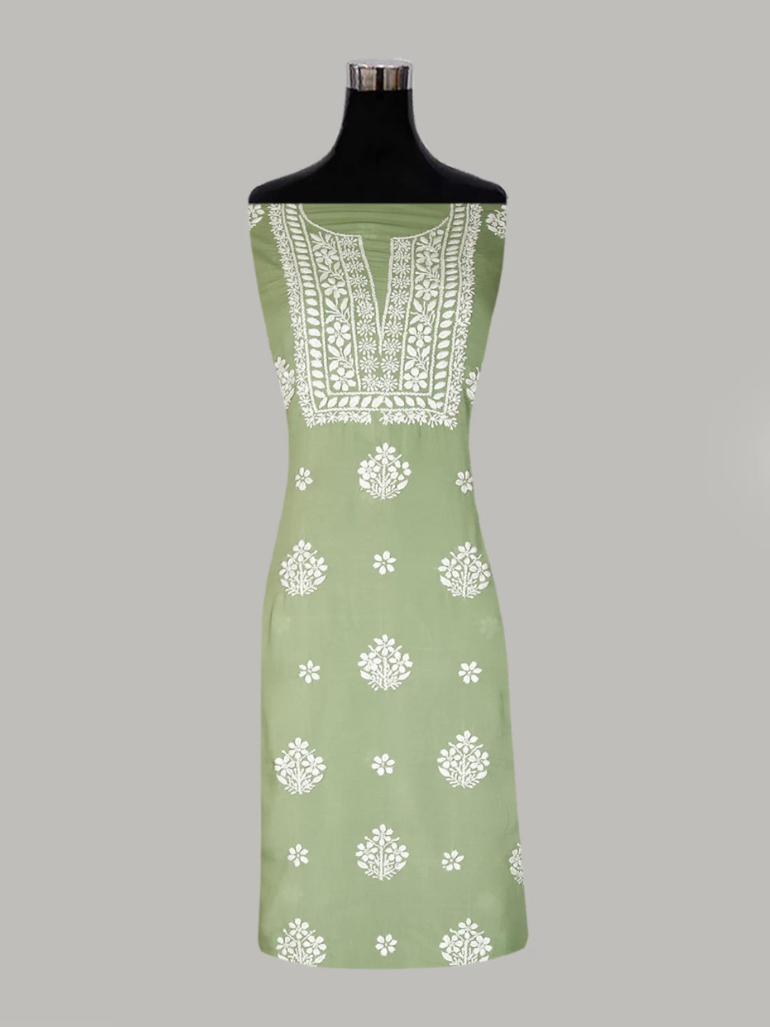 Ada Hand Embroidered Pistachio Green Modal Lucknowi Chikankari Unstitched Kurta Piece 01A451728