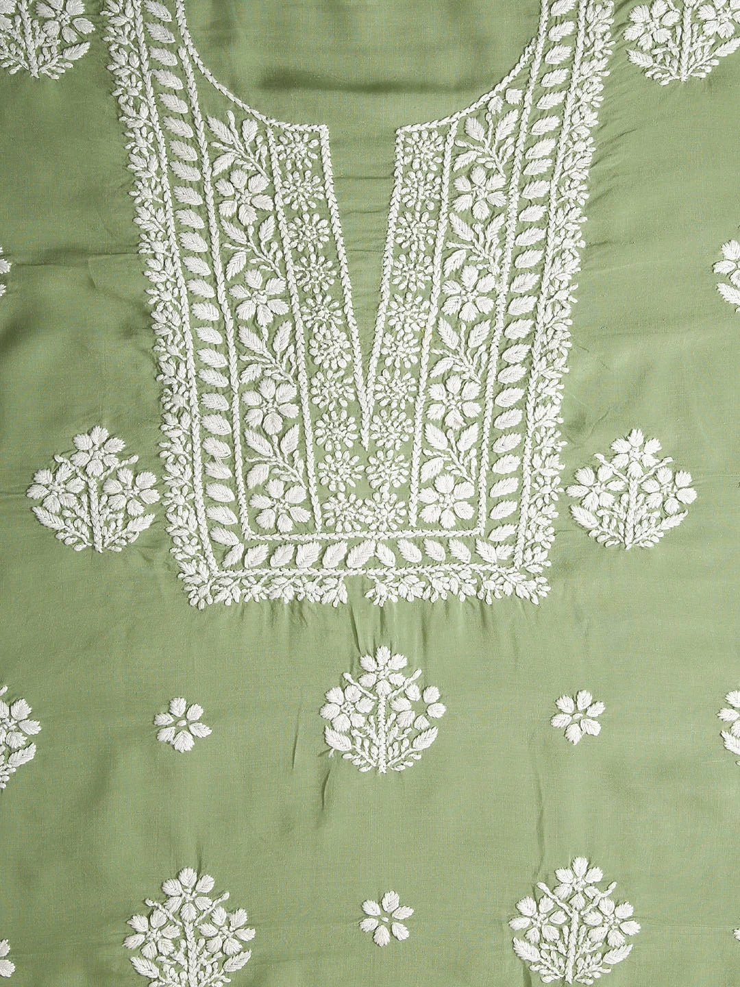 Ada Hand Embroidered Pistachio Green Modal Lucknowi Chikankari Unstitched Kurta Piece 01A451728