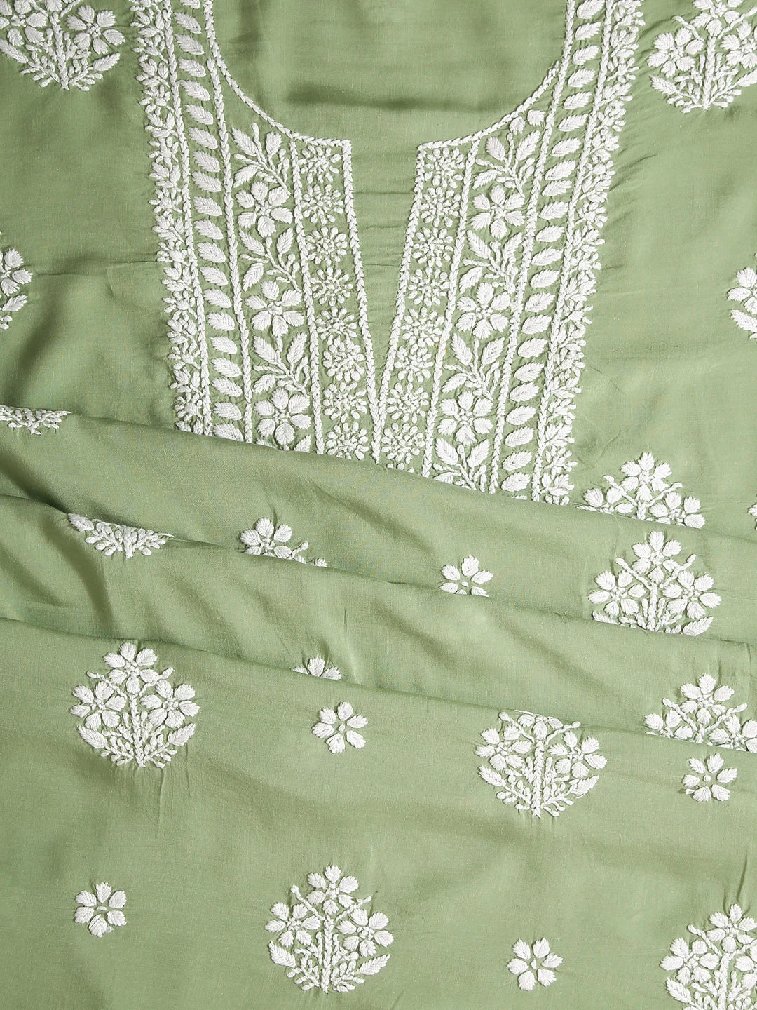 Ada Hand Embroidered Pistachio Green Modal Lucknowi Chikankari Unstitched Kurta Piece 01A451728