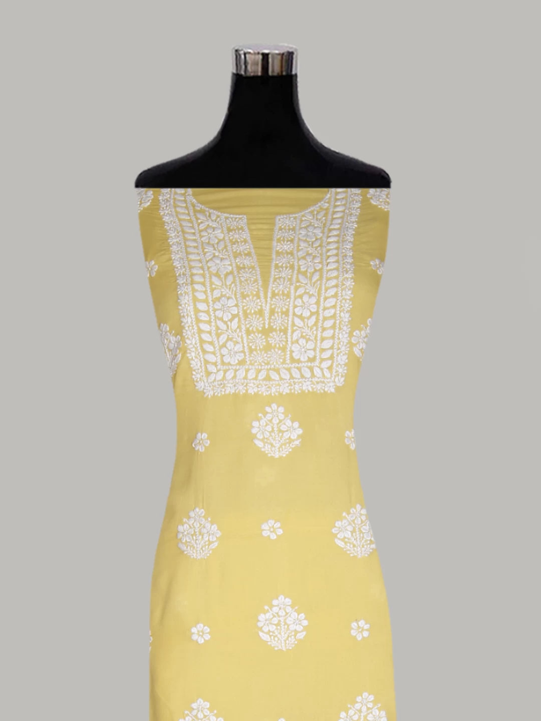 Ada Hand Embroidered Yellow Modal Lucknowi Chikankari Unstitched Kurta Piece 01A451731
