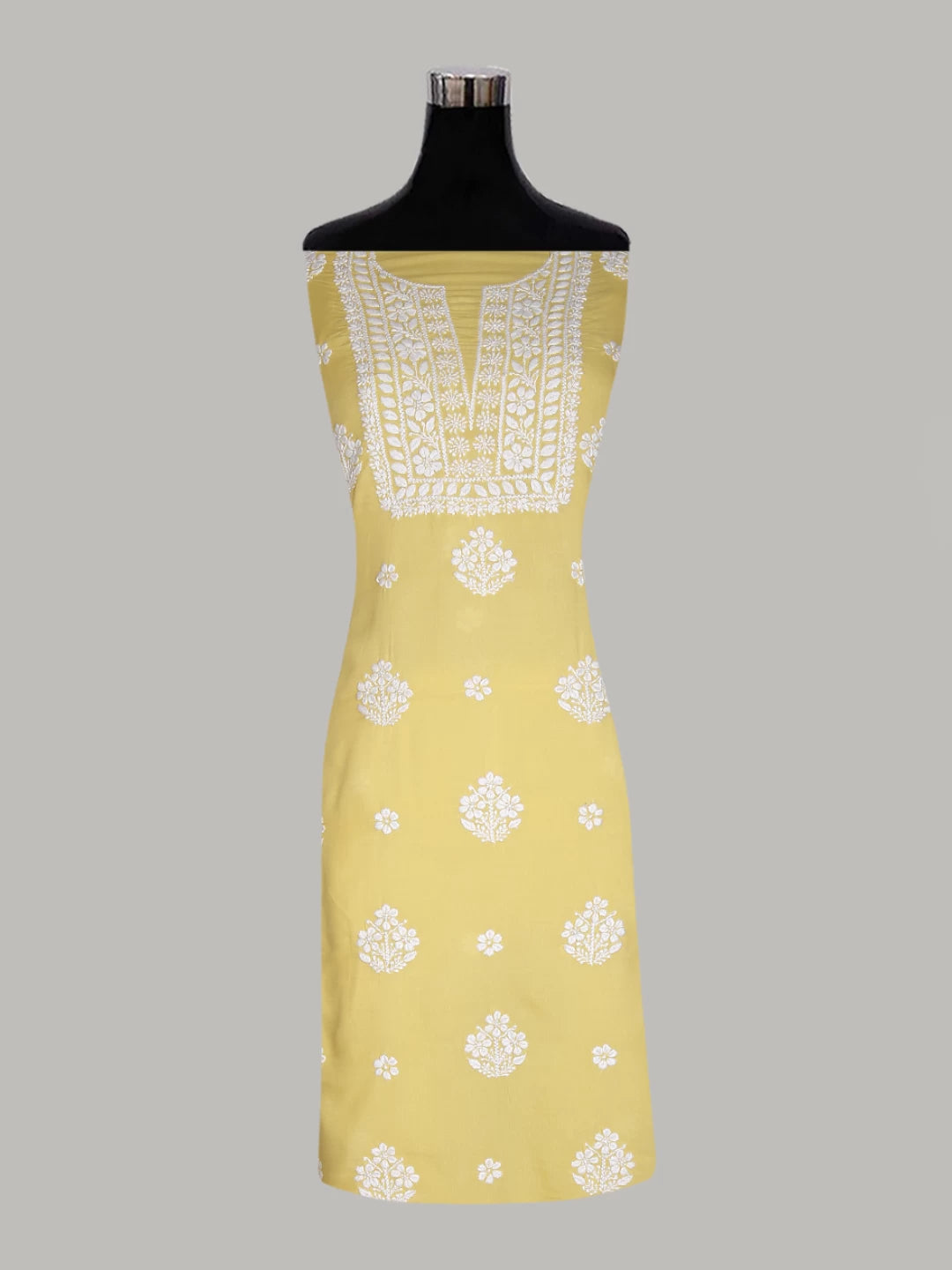 Ada Hand Embroidered Yellow Modal Lucknowi Chikankari Unstitched Kurta Piece 01A451731