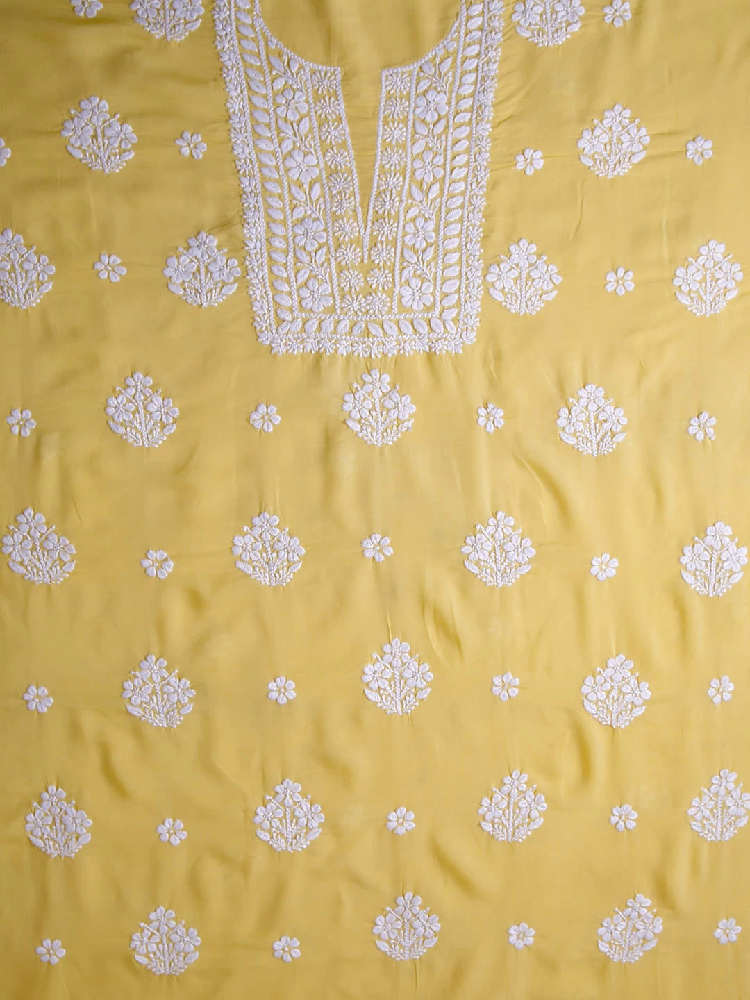 Ada Hand Embroidered Yellow Modal Lucknowi Chikankari Unstitched Kurta Piece 01A451731