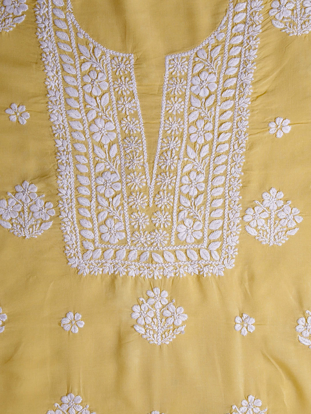 Ada Hand Embroidered Yellow Modal Lucknowi Chikankari Unstitched Kurta Piece 01A451731