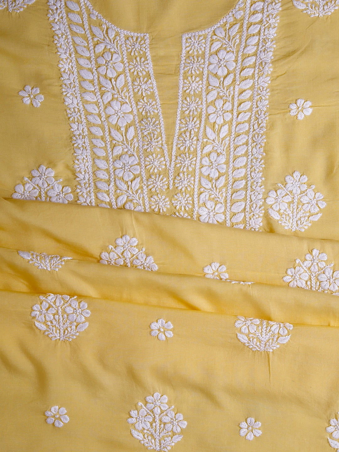 Ada Hand Embroidered Yellow Modal Lucknowi Chikankari Unstitched Kurta Piece 01A451731
