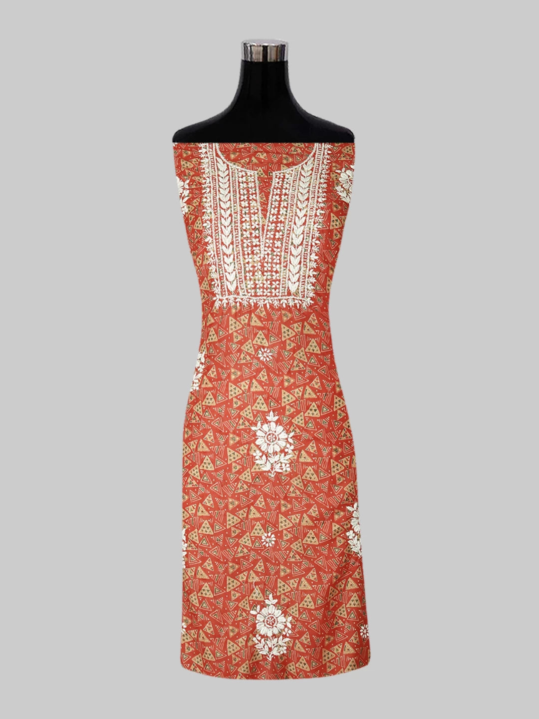 Ada Hand Embroidered Orange Muslin Lucknowi Chikankari Unstitched Kurta Piece 01A426043