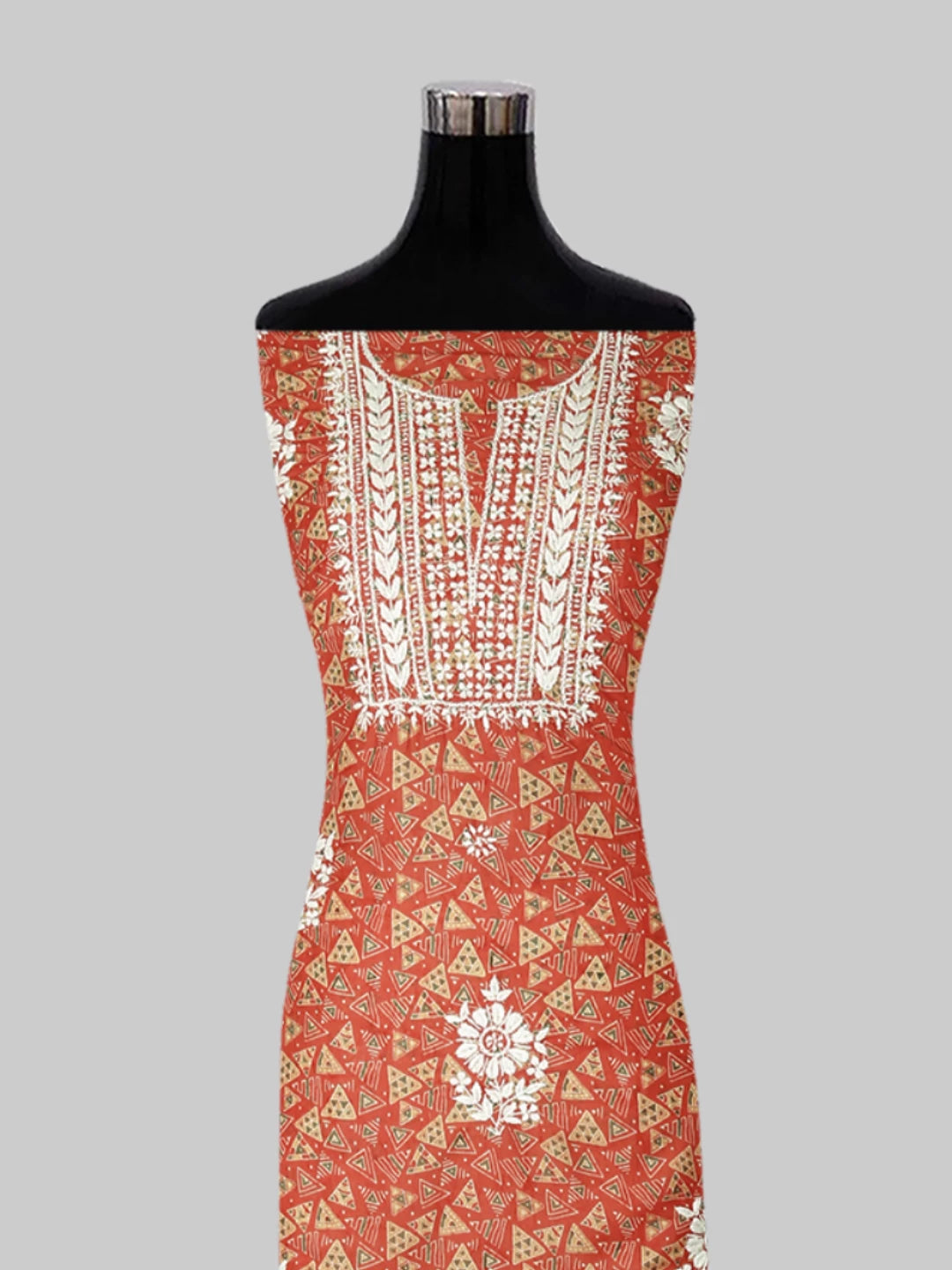 Ada Hand Embroidered Orange Muslin Lucknowi Chikankari Unstitched Kurta Piece 01A426043