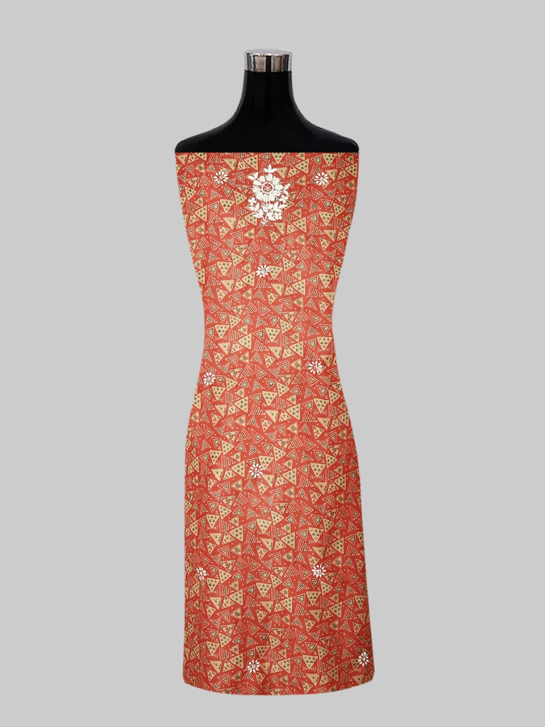 Ada Hand Embroidered Orange Muslin Lucknowi Chikankari Unstitched Kurta Piece 01A426043