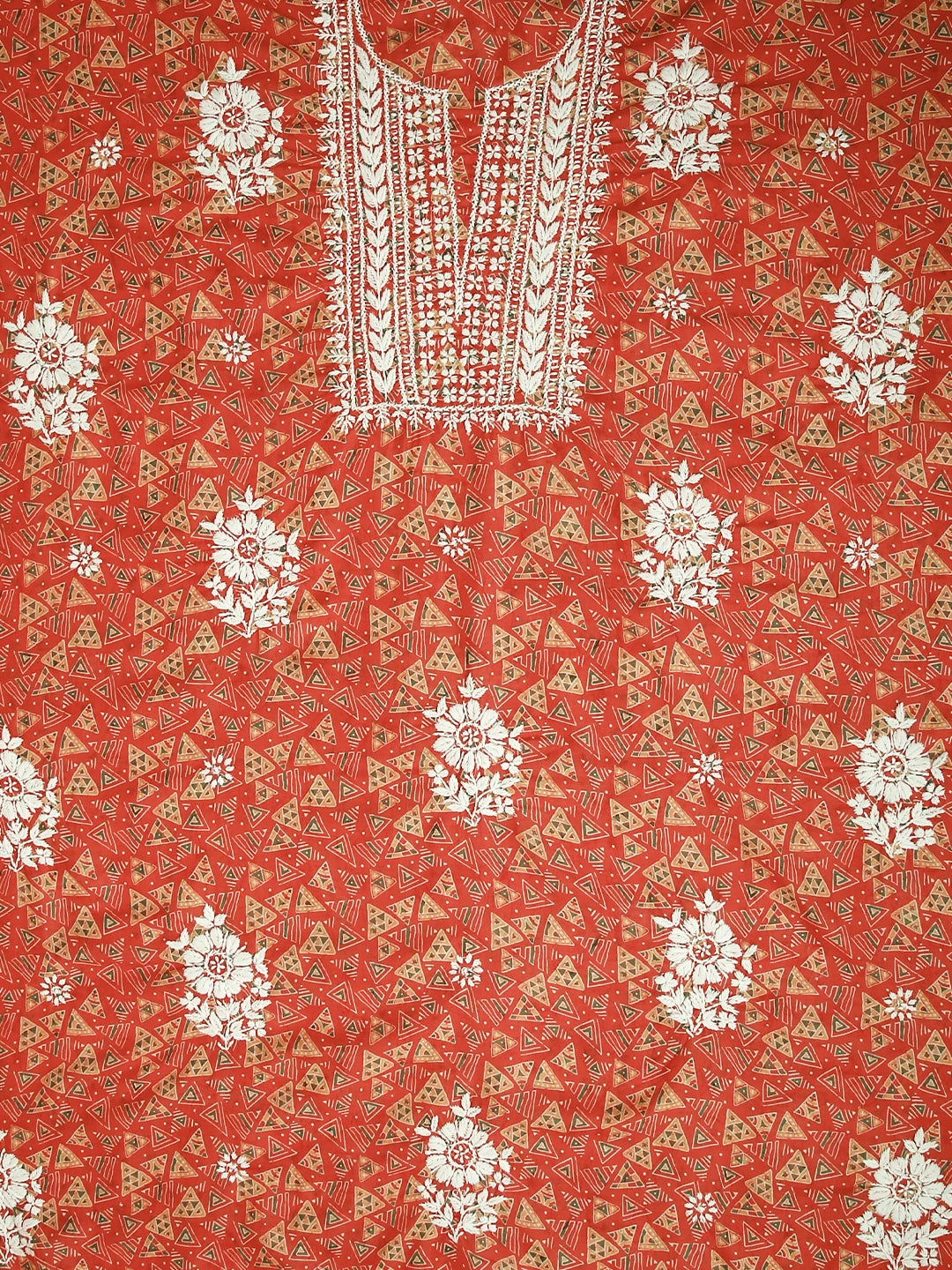 Ada Hand Embroidered Orange Muslin Lucknowi Chikankari Unstitched Kurta Piece 01A426043