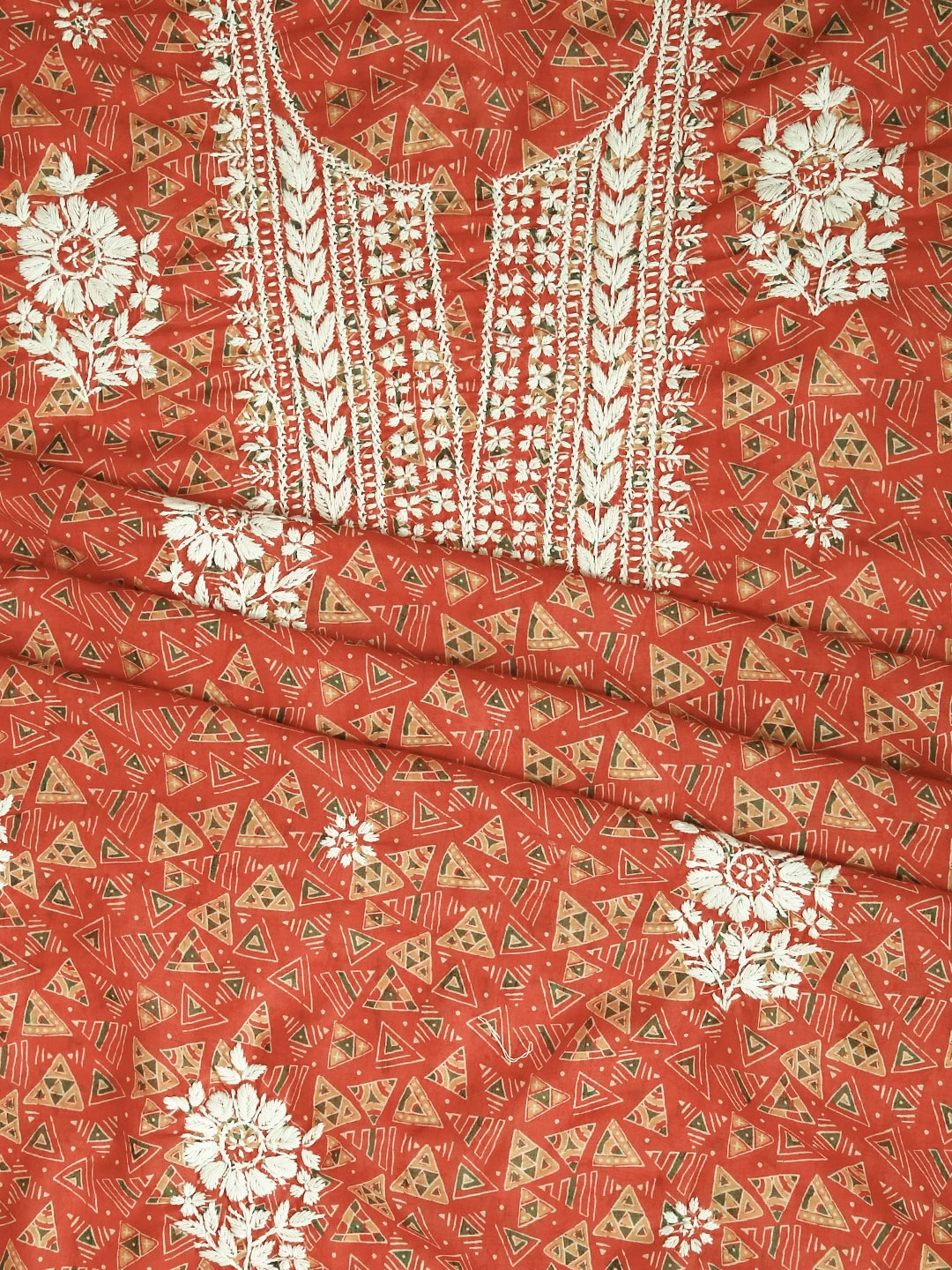 Ada Hand Embroidered Orange Muslin Lucknowi Chikankari Unstitched Kurta Piece 01A426043