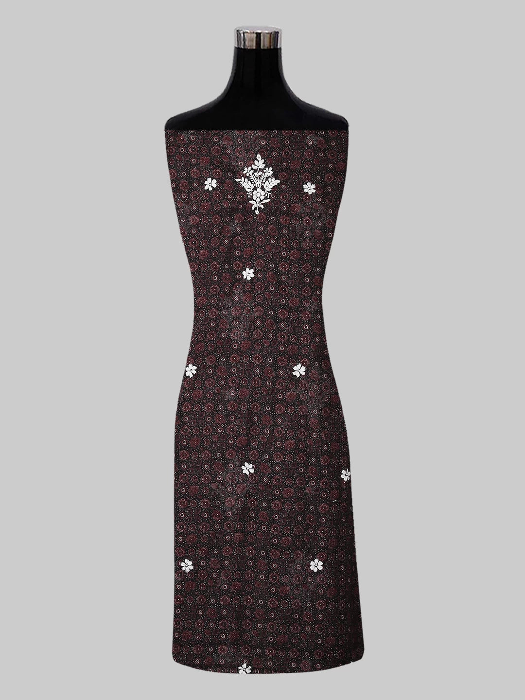 Ada Hand Embroidered Black Floral Printed Kota Silk Lucknowi Chikankari Unstitched Kurta Piece 01A409958