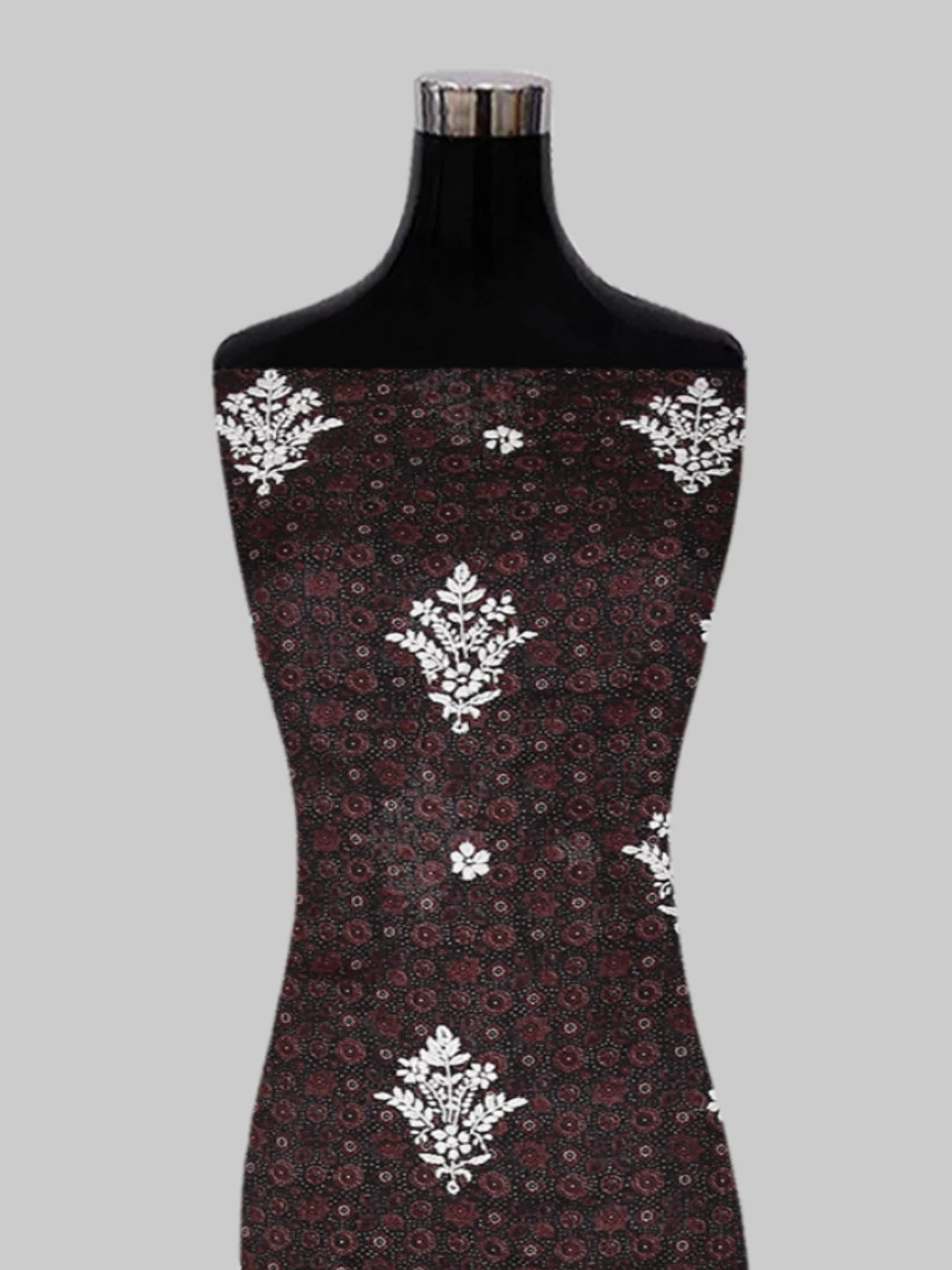 Ada Hand Embroidered Black Floral Printed Kota Silk Lucknowi Chikankari Unstitched Kurta Piece 01A409958