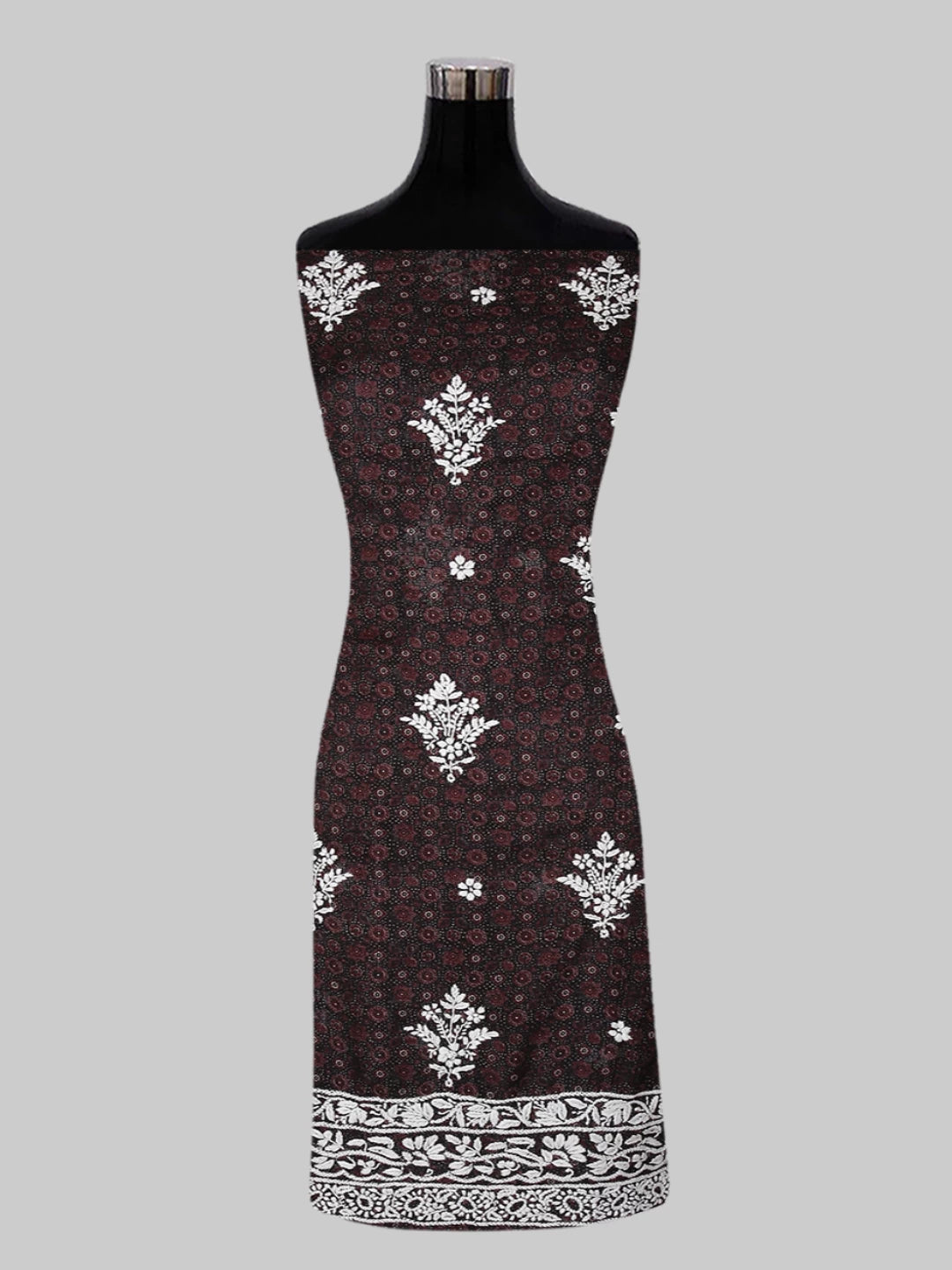 Ada Hand Embroidered Black Floral Printed Kota Silk Lucknowi Chikankari Unstitched Kurta Piece 01A409958