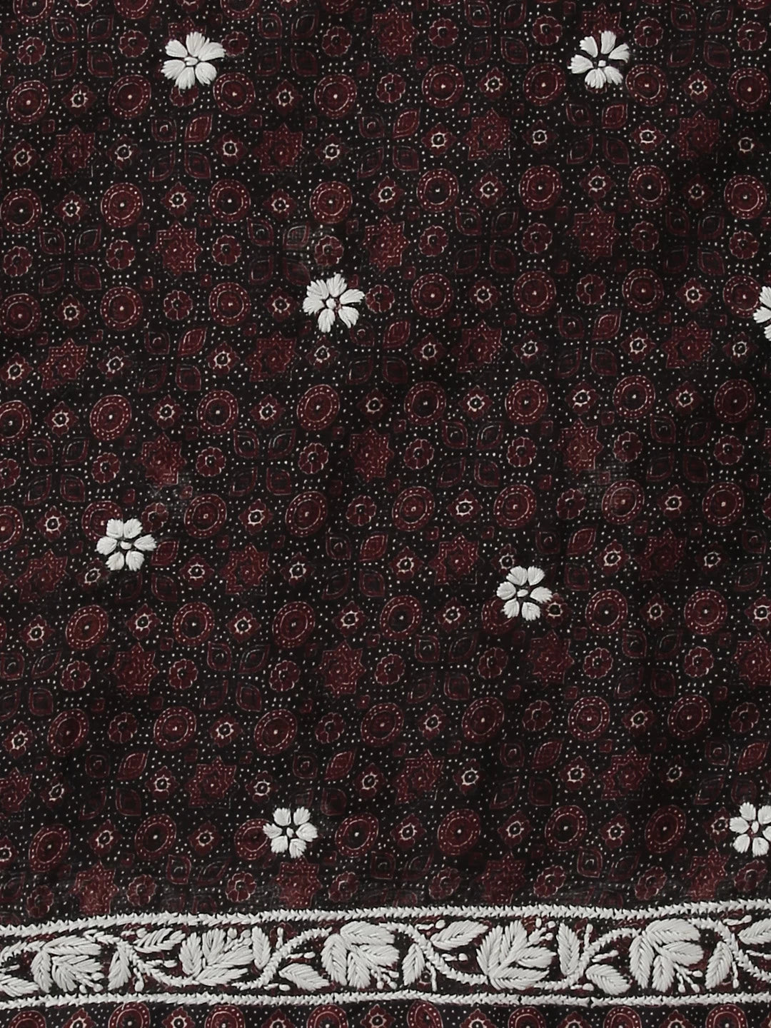 Ada Hand Embroidered Black Floral Printed Kota Silk Lucknowi Chikankari Unstitched Kurta Piece 01A409958