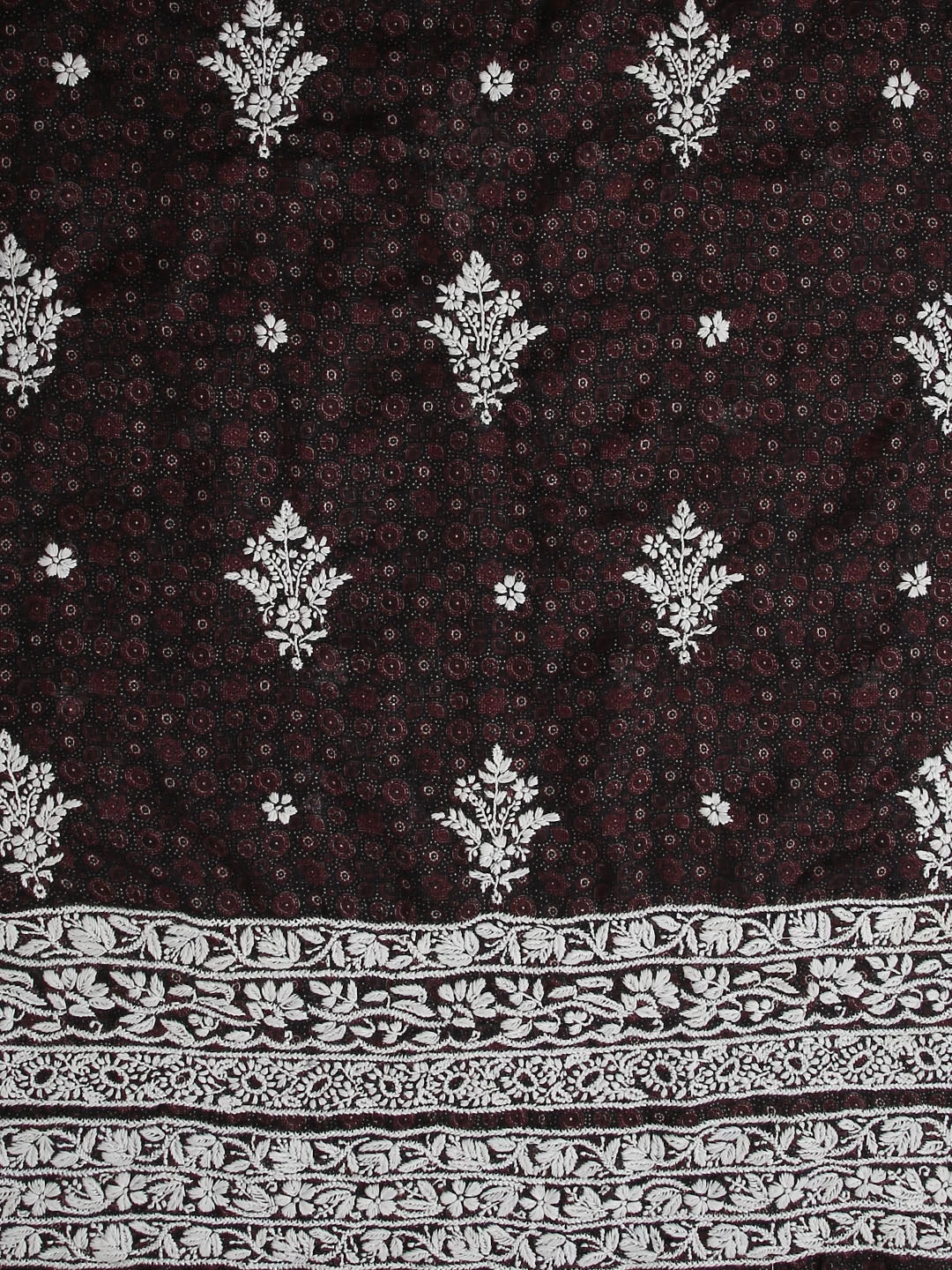 Ada Hand Embroidered Black Floral Printed Kota Silk Lucknowi Chikankari Unstitched Kurta Piece 01A409958