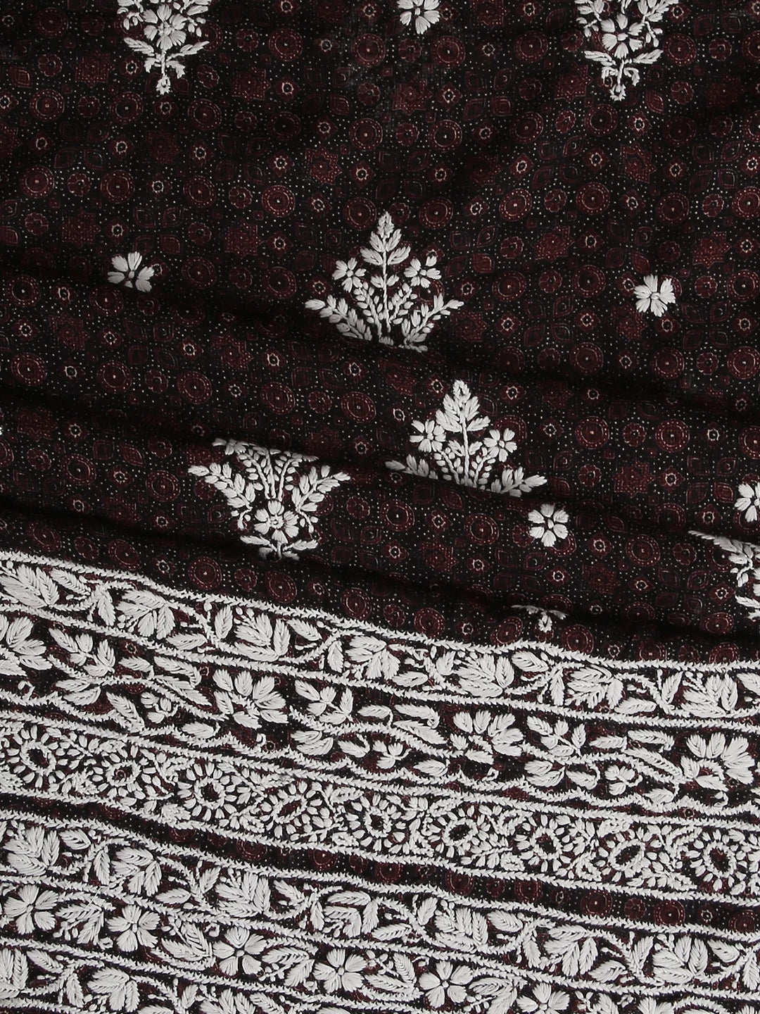 Ada Hand Embroidered Black Floral Printed Kota Silk Lucknowi Chikankari Unstitched Kurta Piece 01A409958