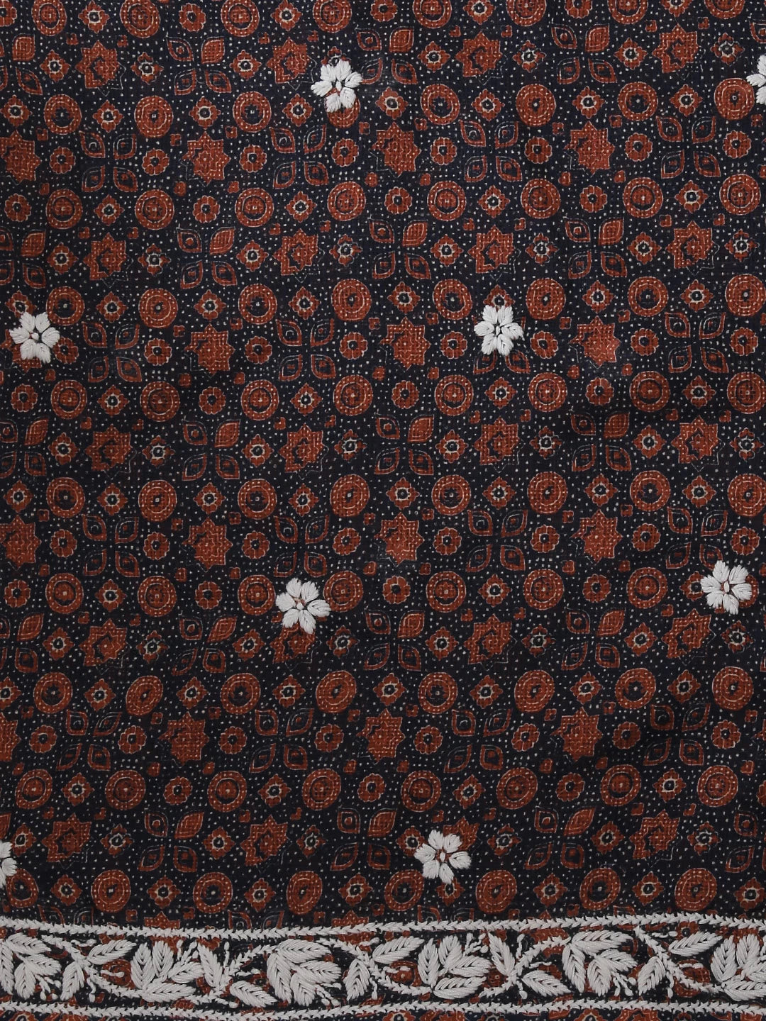 Ada Hand Embroidered Midnight Blue Floral Printed Kota Silk Lucknowi Chikankari Unstitched Kurta Piece 01A409949
