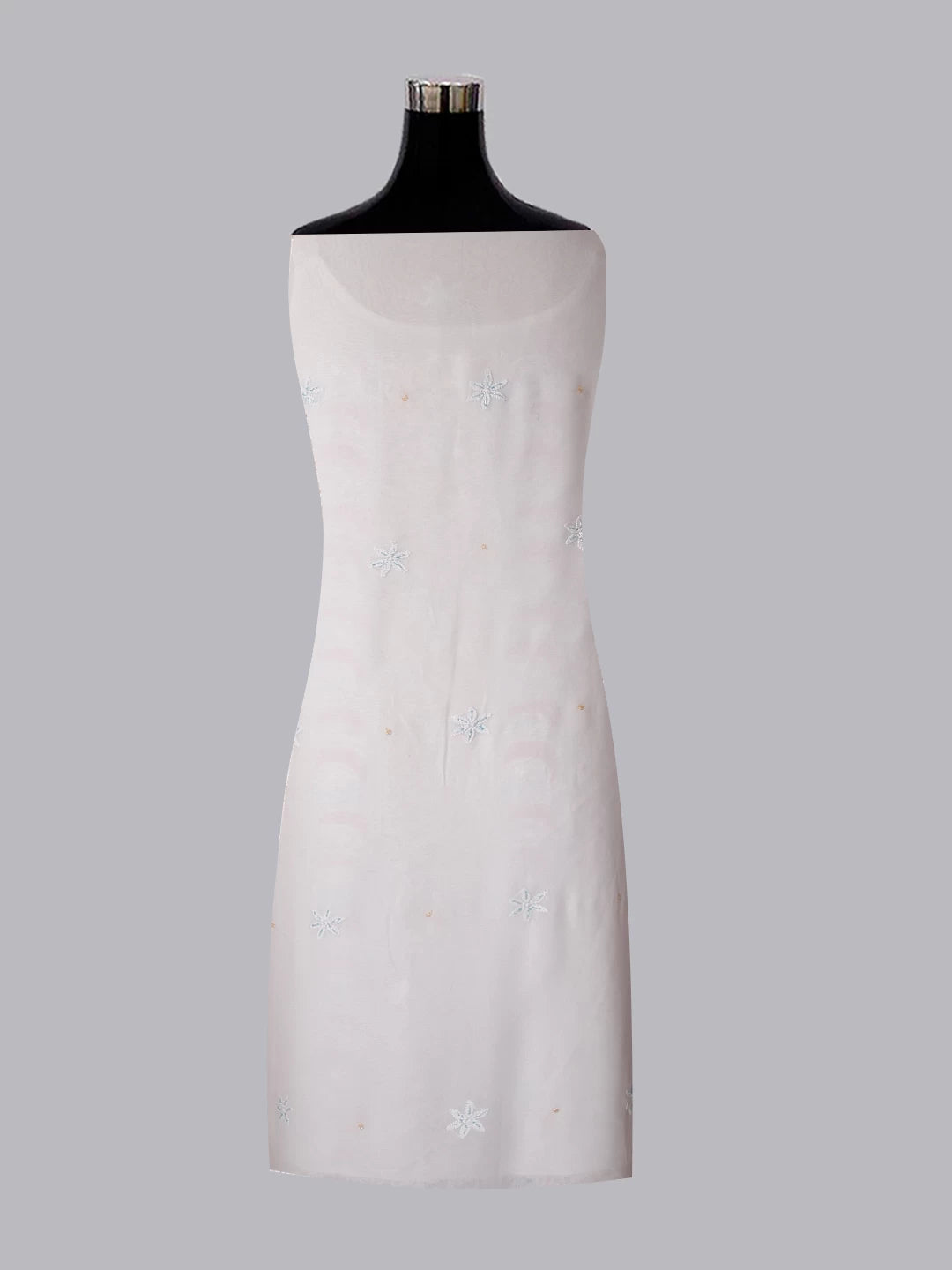 Ada Hand Embroidered White Viscose Georgette Lucknowi Chikankari Unstitched Kurta Dupatta Set With Cutdana Work 01A388162