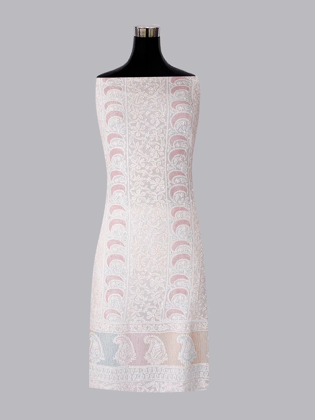 Ada Hand Embroidered White Viscose Georgette Lucknowi Chikankari Unstitched Kurta Dupatta Set With Cutdana Work 01A388162
