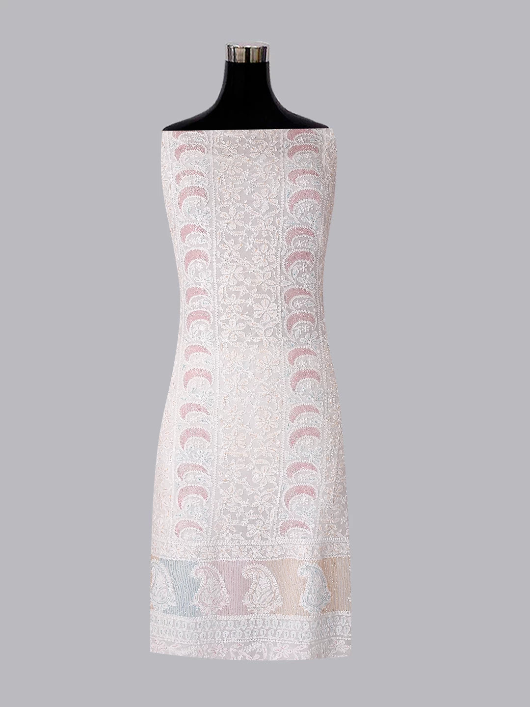 Ada Hand Embroidered White Viscose Georgette Lucknowi Chikankari Unstitched Kurta Dupatta Set With Cutdana Work 01A388162
