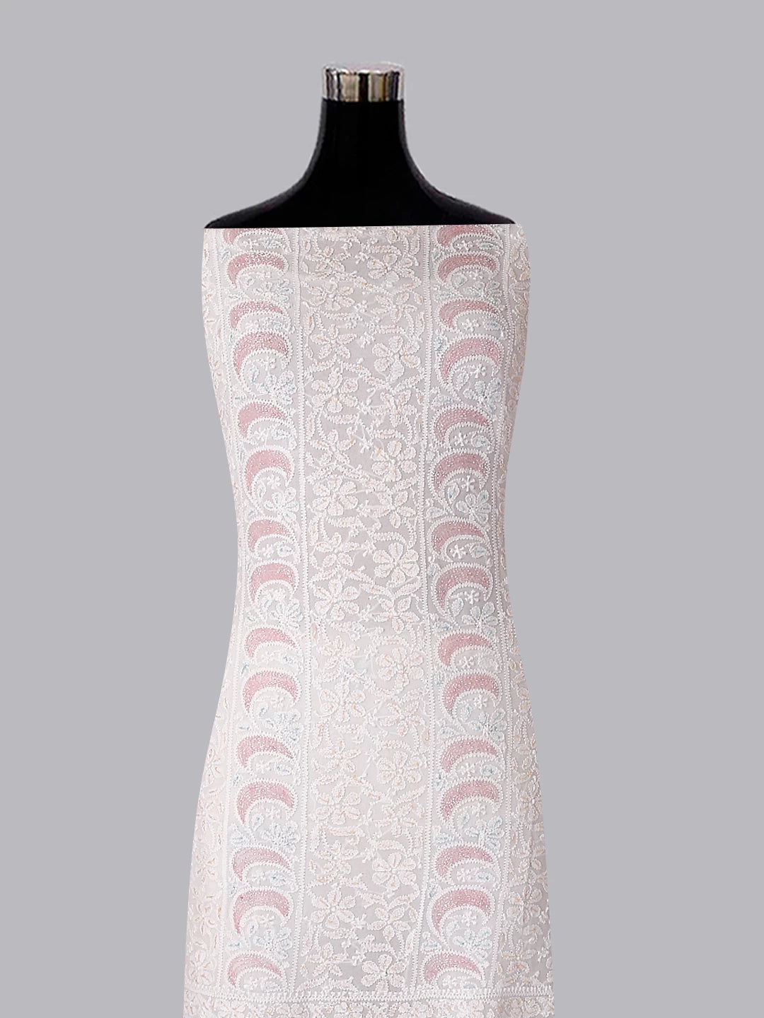 Ada Hand Embroidered White Viscose Georgette Lucknowi Chikankari Unstitched Kurta Dupatta Set With Cutdana Work 01A388162