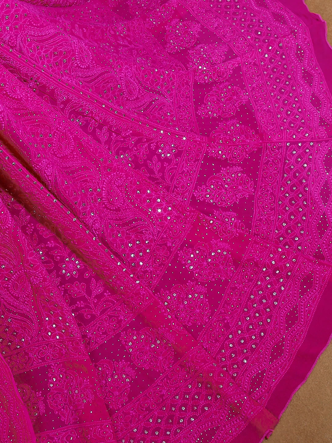 Ada Hand Embroidered Hot Pink Viscose Georgette Lucknowi Chikankari Lehenga Set With Muqaish Work 01A413378