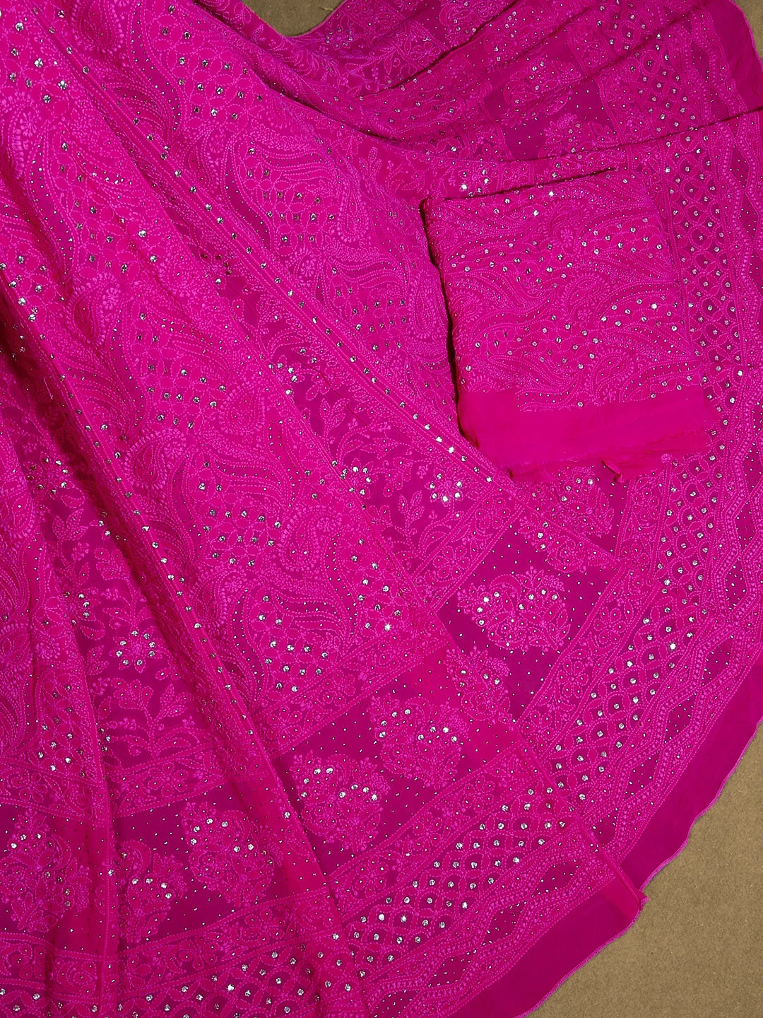 Ada Hand Embroidered Hot Pink Viscose Georgette Lucknowi Chikankari Lehenga Set With Muqaish Work 01A413378