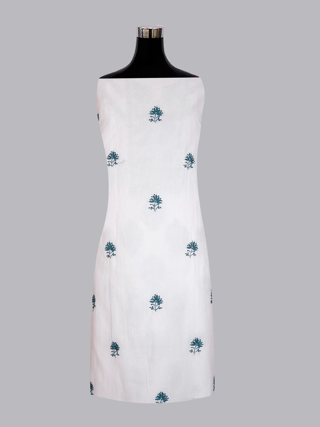 Ada Hand Embroidered White Kota Cotton Lucknowi Chikankari Semi Stitched Kurta Dupatta Set With Mukaish Work 01A399933