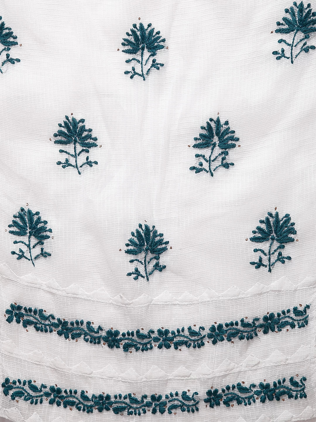 Ada Hand Embroidered White Kota Cotton Lucknowi Chikankari Semi Stitched Kurta Dupatta Set With Mukaish Work 01A399933