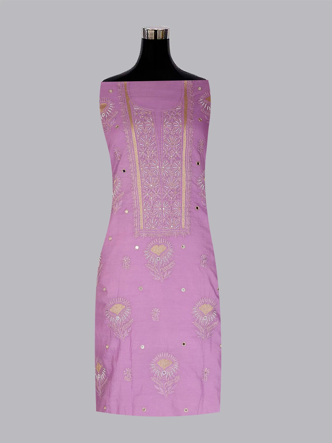 Ada Hand Embroidered Mauve Chanderi Lucknowi Chikankari Unstitched Kurta Dupatta Set With Pearl Work 01A301816