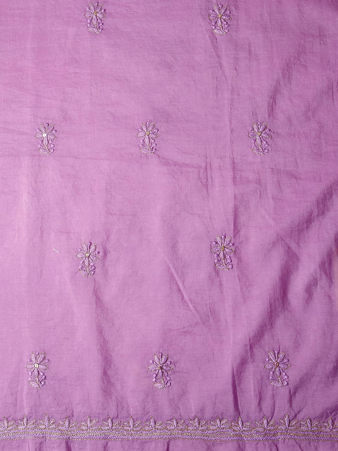 Ada Hand Embroidered Mauve Chanderi Lucknowi Chikankari Unstitched Kurta Dupatta Set With Pearl Work 01A301816