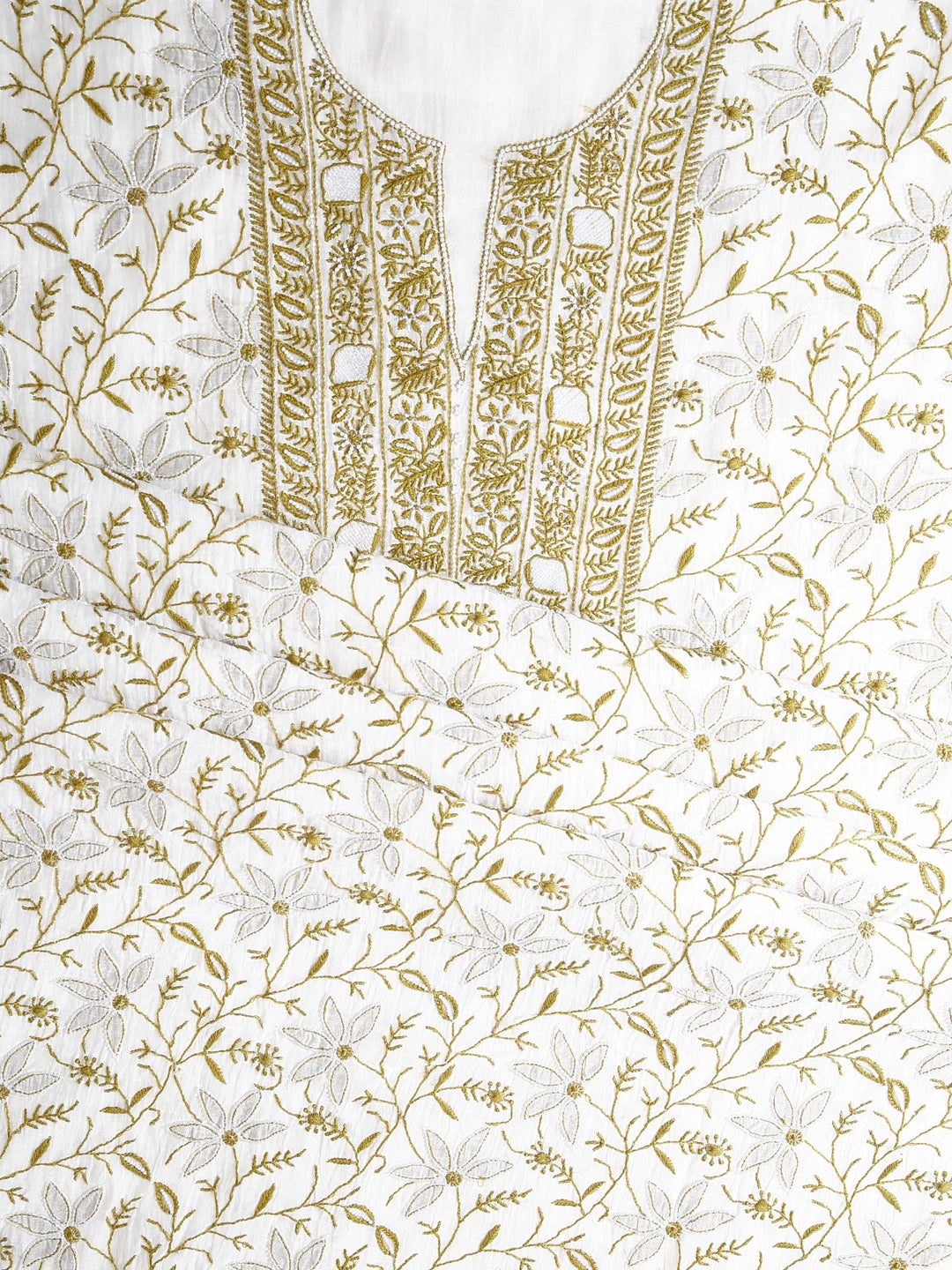 Ada Hand Embroidered Off White Chanderi Lucknowi Chikankari Unstitched Kurta Dupatta Set With Cutdana Work 01A445231