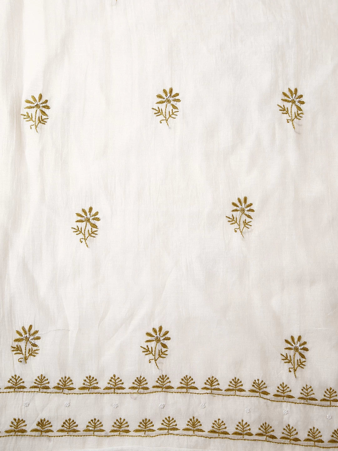 Ada Hand Embroidered Off White Chanderi Lucknowi Chikankari Unstitched Kurta Dupatta Set With Cutdana Work 01A445231