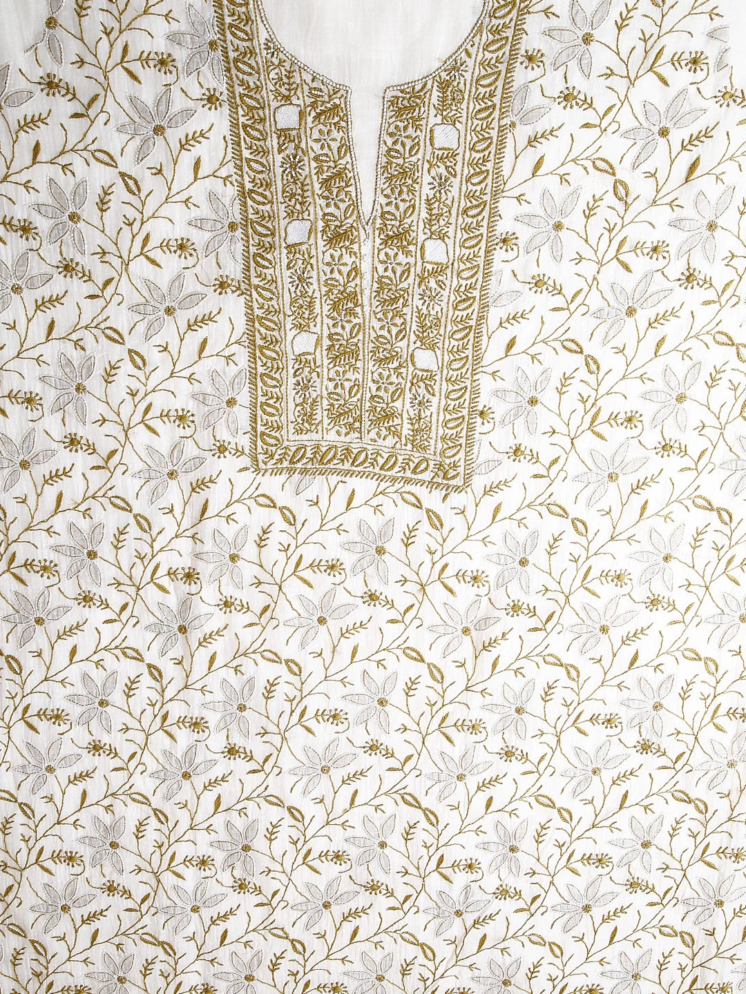 Ada Hand Embroidered Off White Chanderi Lucknowi Chikankari Unstitched Kurta Dupatta Set With Cutdana Work 01A445231