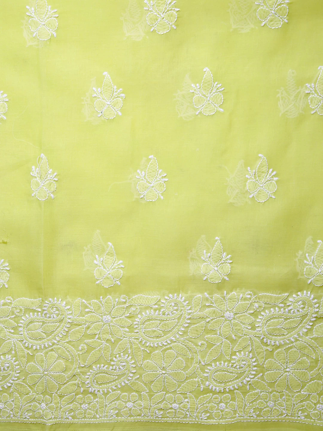 Ada Hand Embroidered Green Cotton Lucknowi Chikankari Unstitched Suit Piece With Parsi Work 01A445282