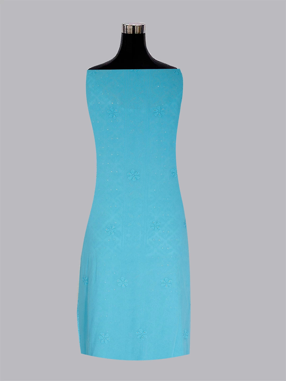 Ada Hand Embroidered Blue Georgette Lucknowi Chikankari Unstitched Kurta Dupatta Set With Muqaish Work 01A255284