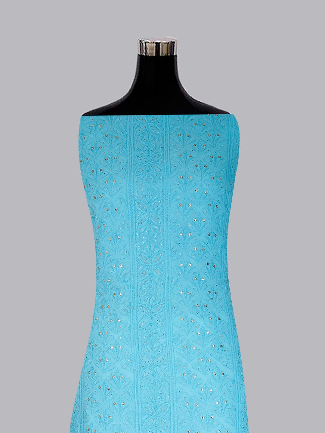 Ada Hand Embroidered Blue Georgette Lucknowi Chikankari Unstitched Kurta Dupatta Set With Muqaish Work 01A255284