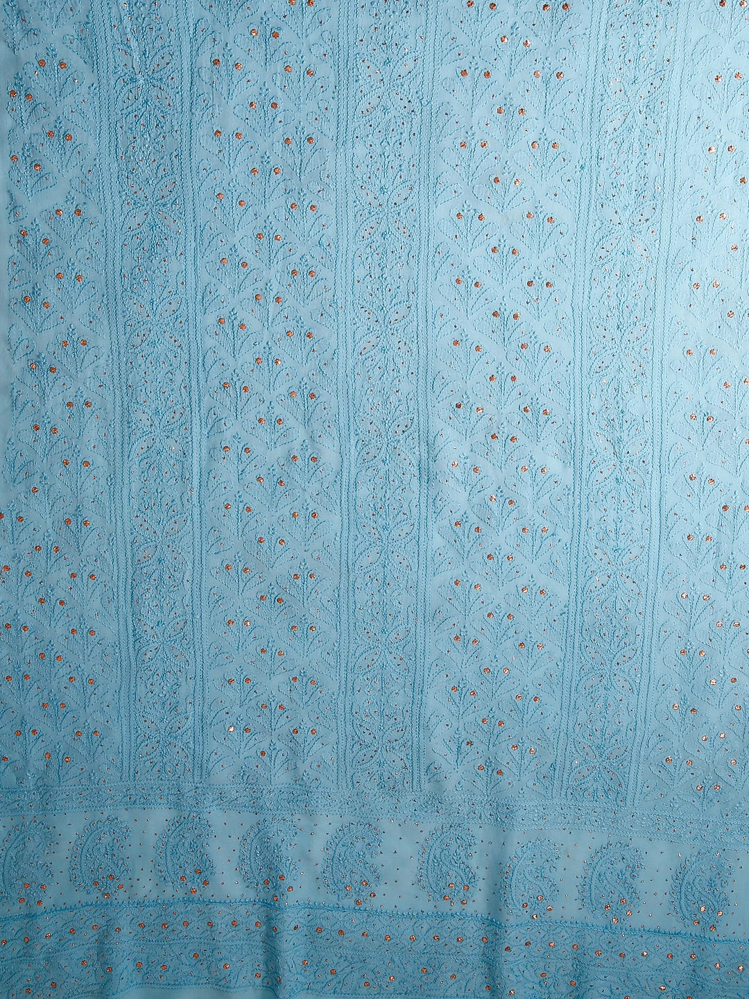 Ada Hand Embroidered Blue Georgette Lucknowi Chikankari Unstitched Kurta Dupatta Set With Muqaish Work 01A255284