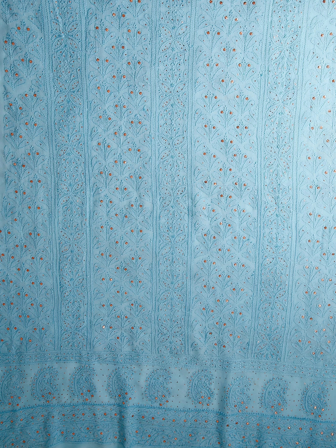 Ada Hand Embroidered Blue Georgette Lucknowi Chikankari Unstitched Kurta Dupatta Set With Muqaish Work 01A255284