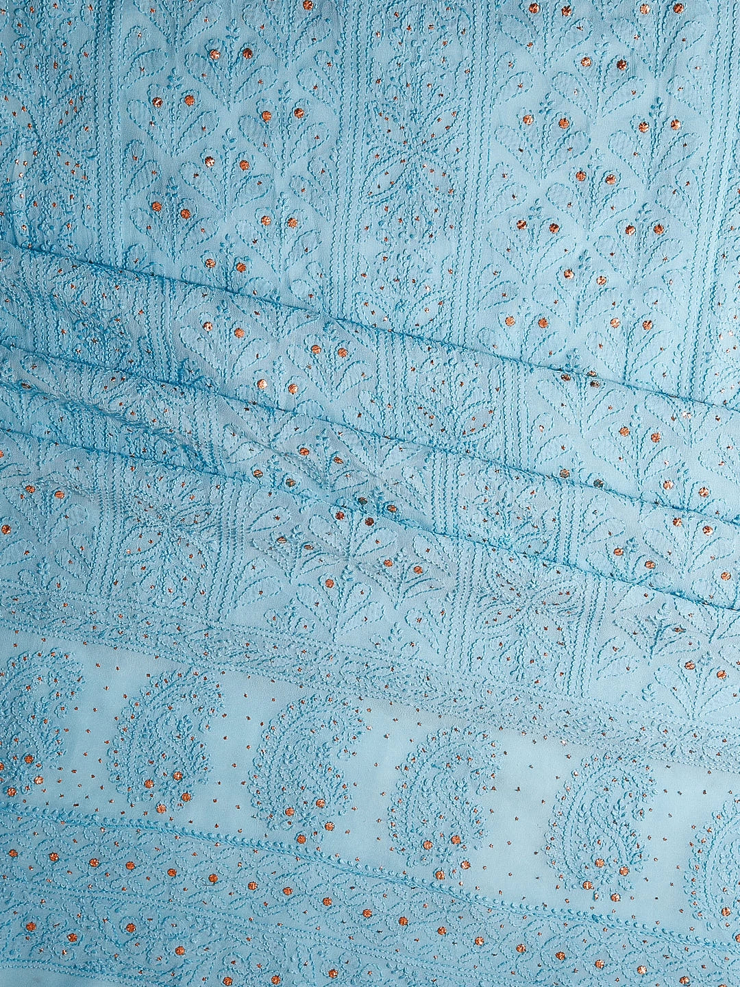 Ada Hand Embroidered Blue Georgette Lucknowi Chikankari Unstitched Kurta Dupatta Set With Muqaish Work 01A255284