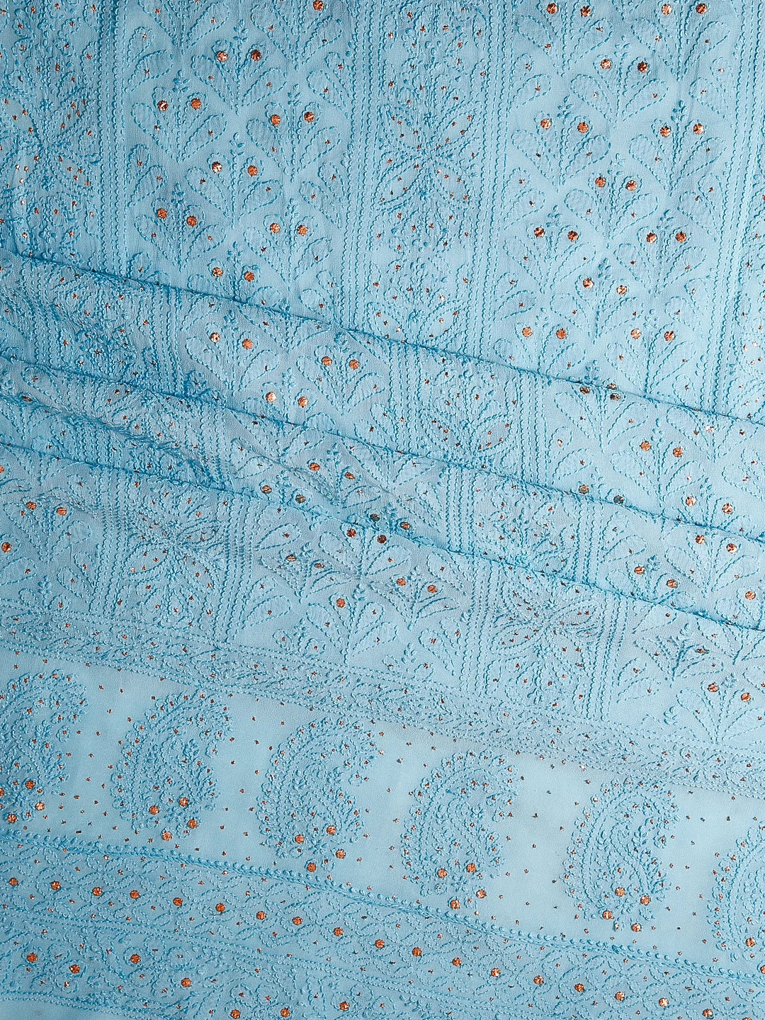 Ada Hand Embroidered Blue Georgette Lucknowi Chikankari Unstitched Kurta Dupatta Set With Muqaish Work 01A255284
