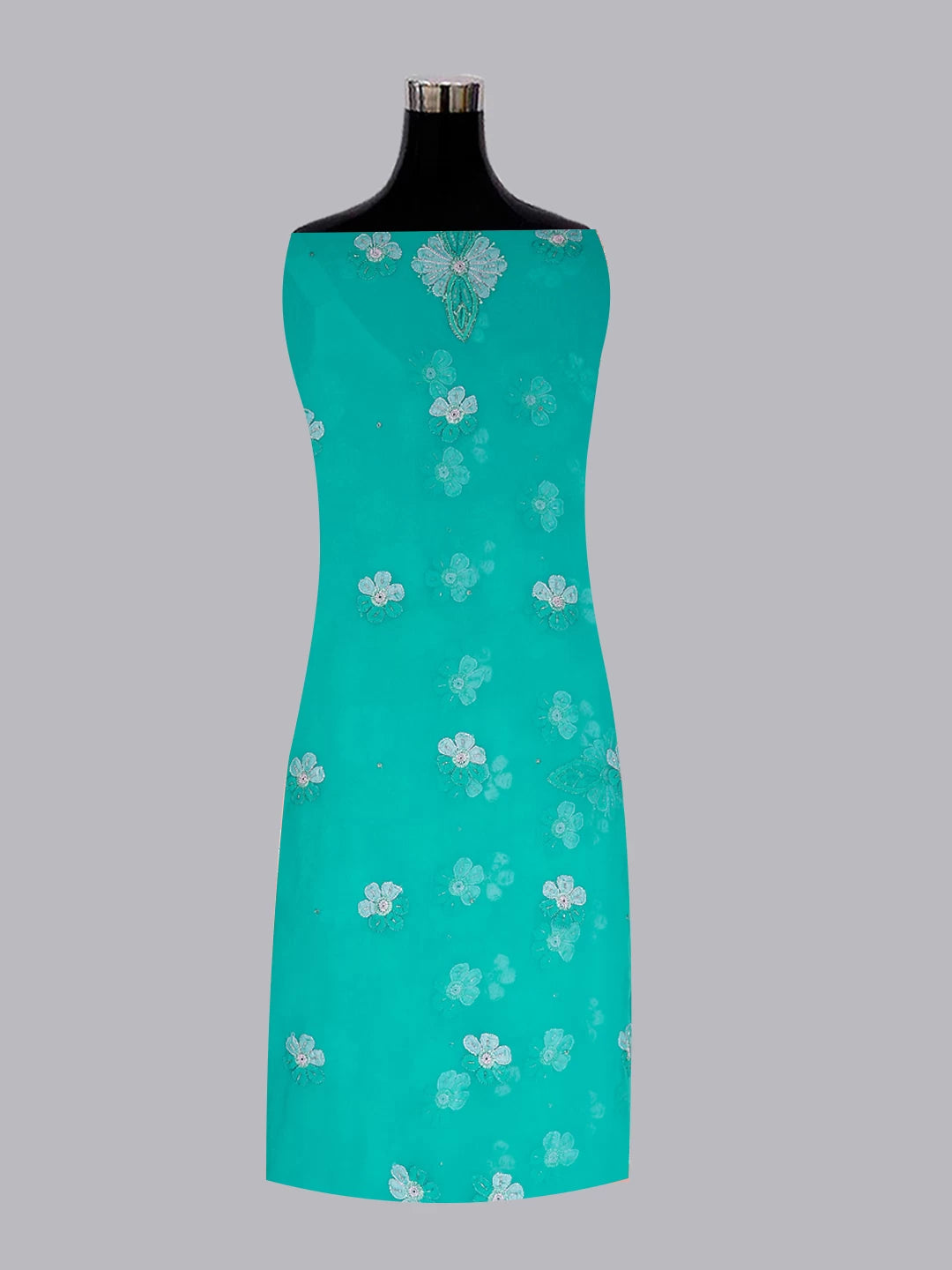 Ada Hand Embroidered Rama Green Georgette Lucknowi Chikankari Unstitched Suit Piece With Cutdana Work 01A354665