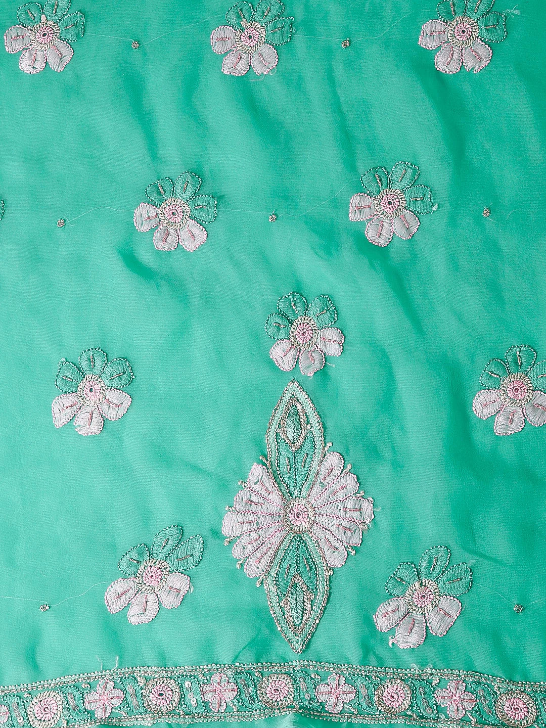 Ada Hand Embroidered Rama Green Georgette Lucknowi Chikankari Unstitched Suit Piece With Cutdana Work 01A354665