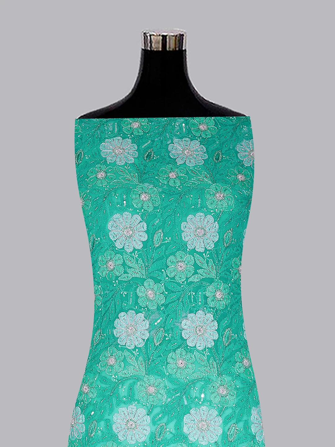 Ada Hand Embroidered Rama Green Georgette Lucknowi Chikankari Unstitched Suit Piece With Cutdana Work 01A354665
