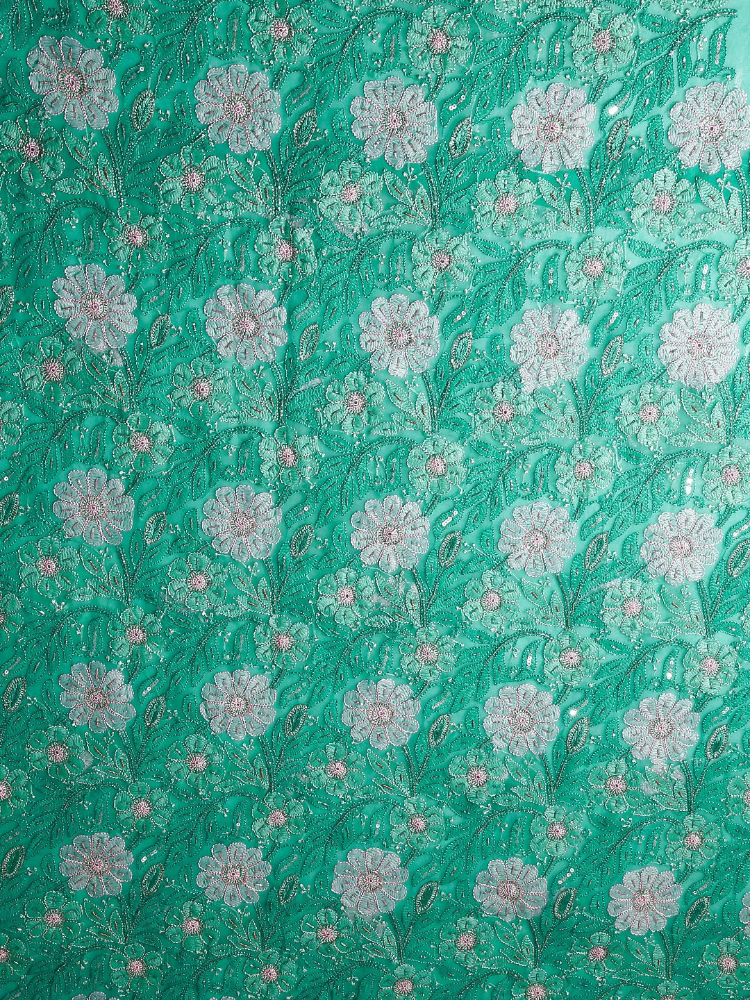 Ada Hand Embroidered Rama Green Georgette Lucknowi Chikankari Unstitched Suit Piece With Cutdana Work 01A354665