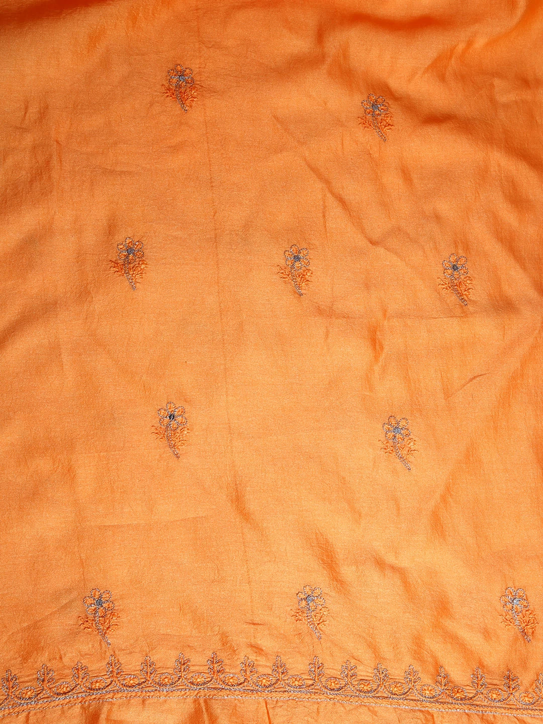 Ada Hand Embroidered Mustard Chanderi Lucknowi Chikankari Unstitched Kurta Dupatta Set With Zari Work 01A365956