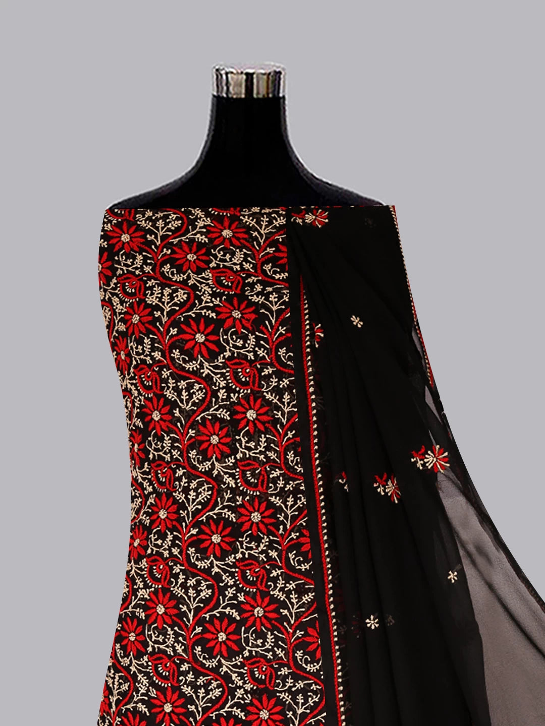 Ada Hand Embroidered Black Georgette Lucknowi Chikankari Unstitched Suit Piece With Mukaish Work 01A309107
