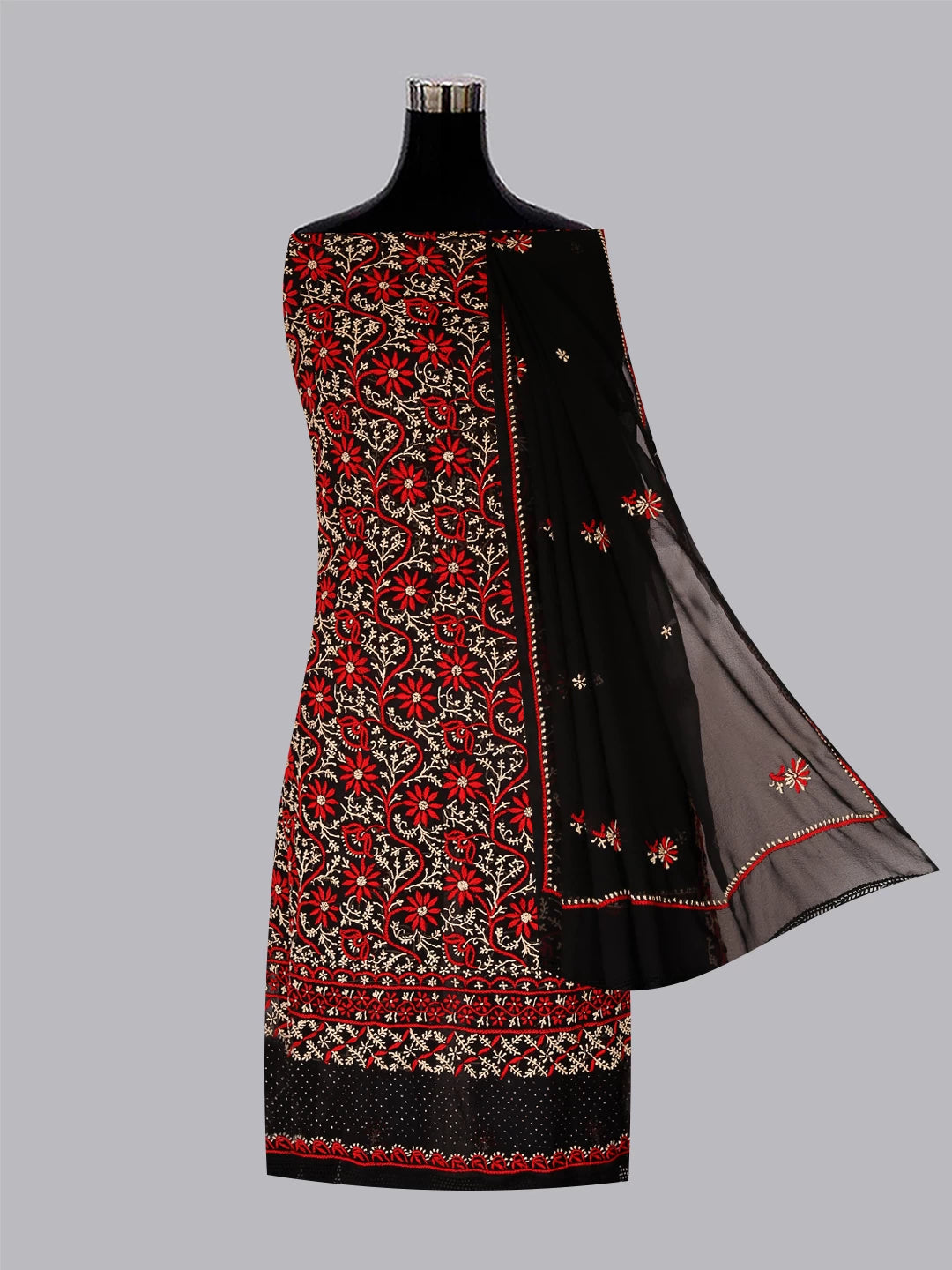 Ada Hand Embroidered Black Georgette Lucknowi Chikankari Unstitched Suit Piece With Mukaish Work 01A309107