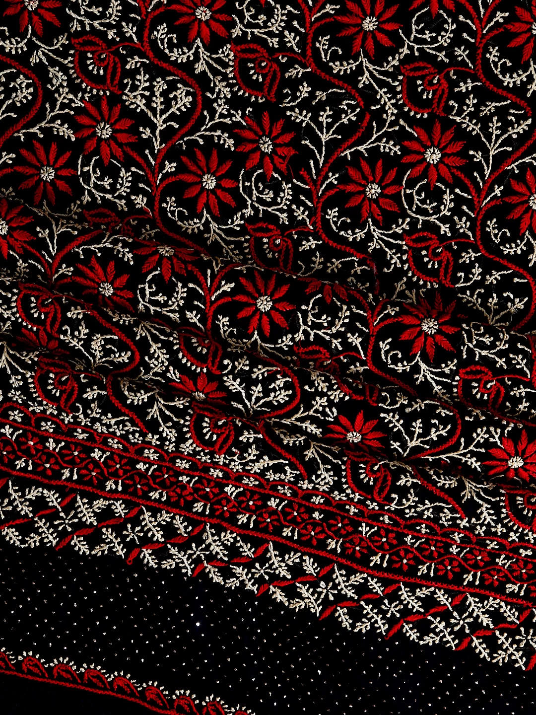 Ada Hand Embroidered Black Georgette Lucknowi Chikankari Unstitched Suit Piece With Mukaish Work 01A309107