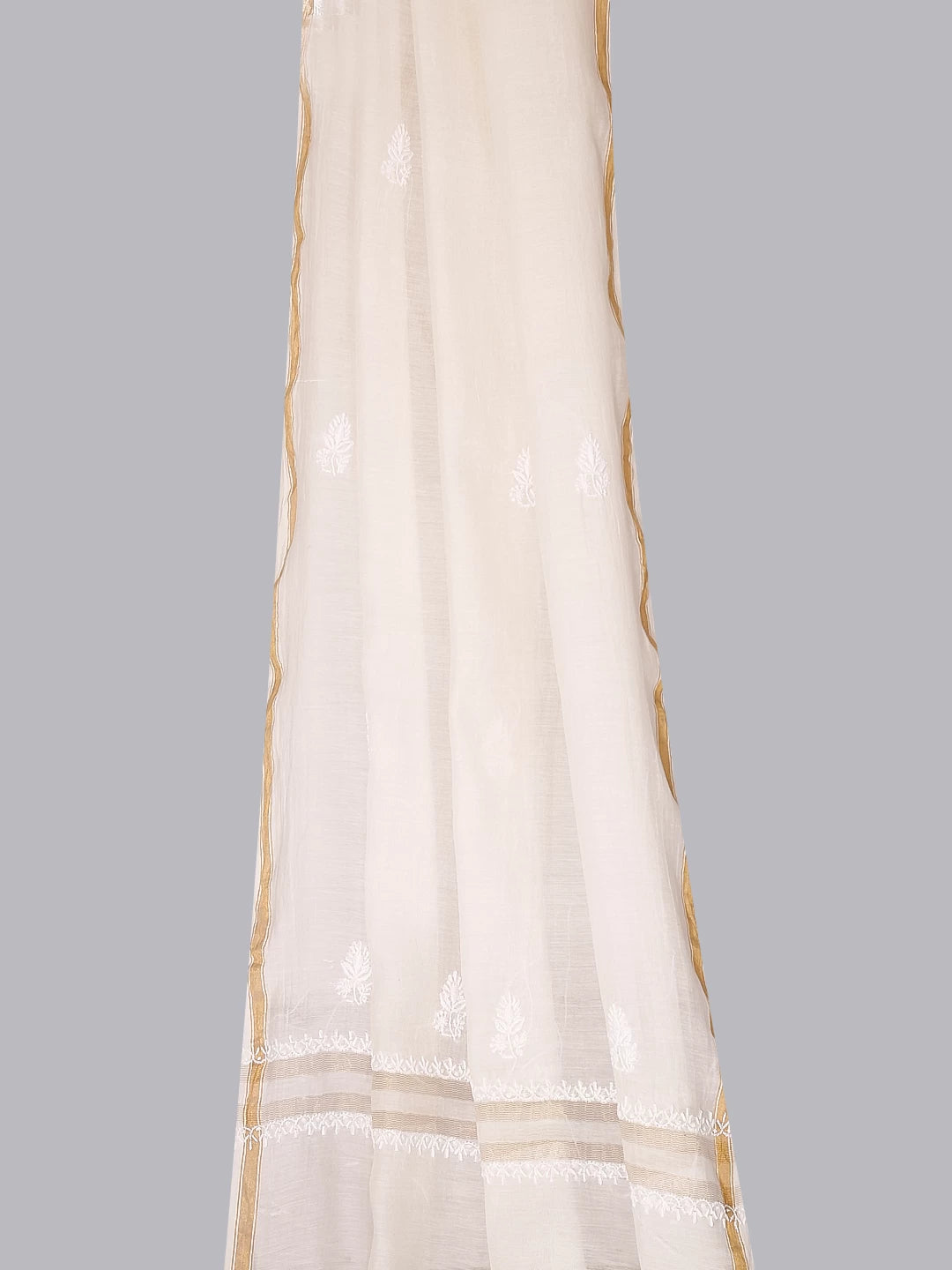 Ada Hand Embroidered Ivory White Chanderi Lucknowi Chikankari Dupatta 01A424681