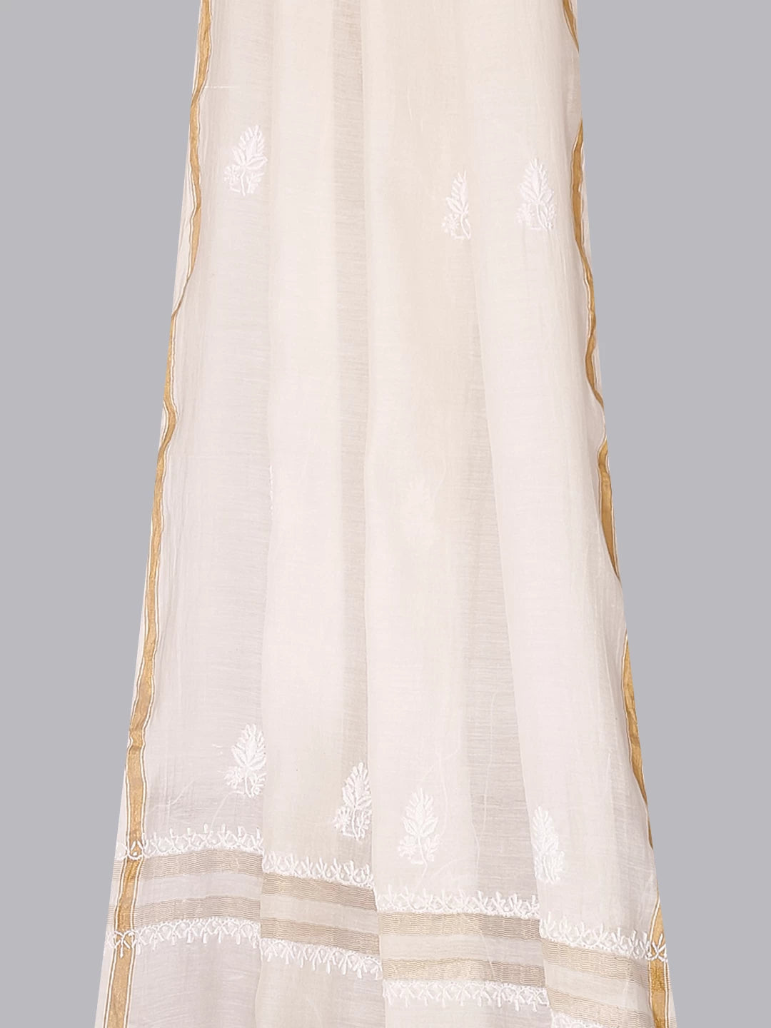 Ada Hand Embroidered Ivory White Chanderi Lucknowi Chikankari Dupatta 01A424681